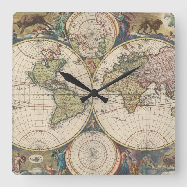 Reloj Cuadrado Novissima Totius Terrarum Orbis Tabula (Anverso)