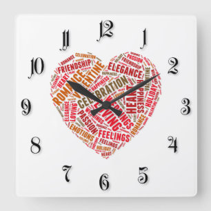 Reloj Cuadrado Nube de palabras de forma de corazón