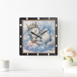 Reloj Cuadrado Nube de Unicornio Soñoliento