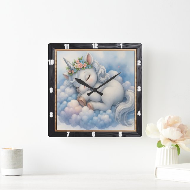 Reloj Cuadrado Nube de Unicornio Soñoliento (Hogar)