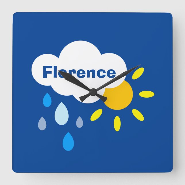 Reloj Cuadrado Nube, lluvia y sol personalizados (Anverso)