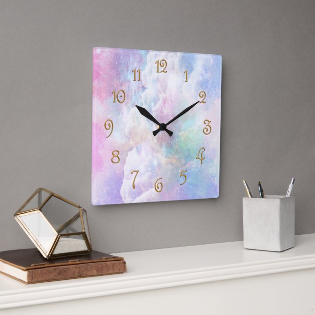 Reloj Cuadrado Nubes y estrellas soñadoras (Oficina)