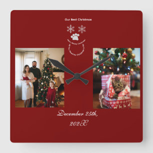 Reloj Cuadrado Nuestra Mejor Navidad Personalizada, Foto de Gato