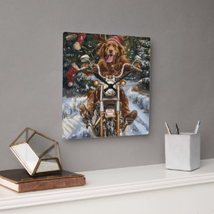 Reloj Cuadrado Nueva Escocia Montar Perro Motocicleta Navidad