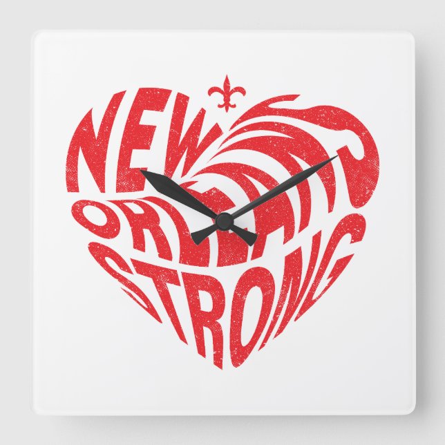 Reloj Cuadrado Nueva Orleans Nola Strong Heart (Anverso)