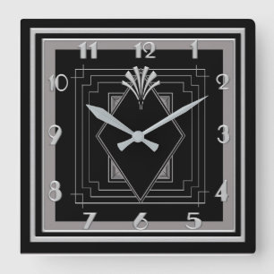 Reloj Cuadrado Nuevo Deco Muy Art Deco (Plata/Negro)