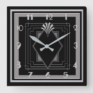 Reloj Cuadrado Nuevo Deco Muy Art Deco (Plata/Negro)