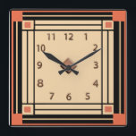 Reloj Cuadrado Nuevo estilo Art Deco (Naranja, negro y crema)<br><div class="desc">Creé este nuevo reloj de pared estilo Art Deco a partir de una vieja foto de un reloj vintage. He hecho mi propio diseño a medida para hacer esta imagen vintage. Creo que este reloj se ve genial en esta pared llana. (Ver imagen). ¿Quizás esto le convendría a su decoración...</div>