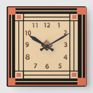 Reloj Cuadrado Nuevo estilo Art Deco (Naranja, negro y crema)