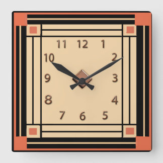 Reloj Cuadrado Nuevo estilo Art Deco (Naranja, negro y crema)