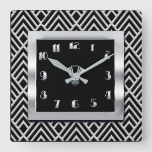 Reloj Cuadrado Nuevo estilo Art Deco (negro y plata)