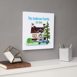 Reloj Cuadrado Nuevo Hogar con Apellido