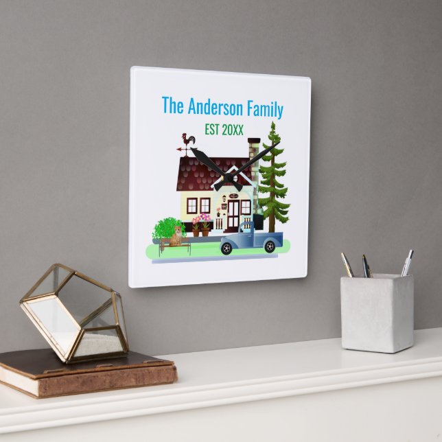 Reloj Cuadrado Nuevo Hogar con Apellido (Oficina)