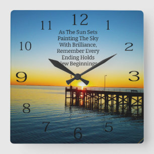 Reloj Cuadrado Nuevos Comienzos, Citas Motivacionales Sunset,