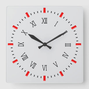 Reloj Cuadrado Numeral Romano Clásico con Rectángulos Rojos