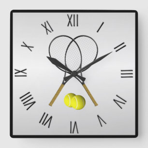Reloj Cuadrado numerales cuadrados de plata de dobles de tenis