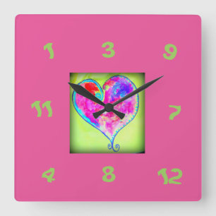 Reloj Cuadrado número al azar del corazón rosado