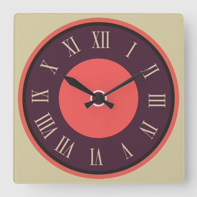 Reloj Cuadrado Número romano cuadrado redondo morado-rojo (Anverso)