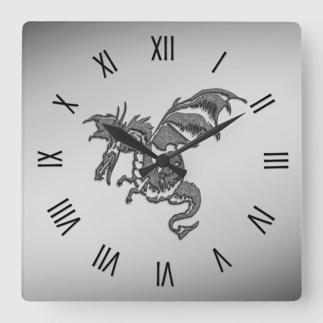 Reloj Cuadrado Número romano de dragón plateado (Anverso)