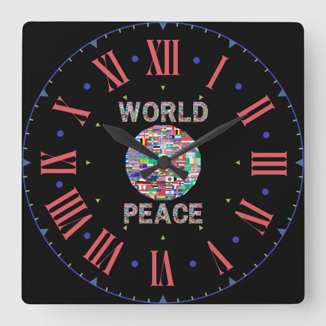 Reloj Cuadrado Número romano de la colección World Peace Flag (Anverso)