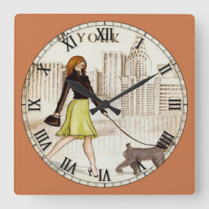 Reloj Cuadrado Número romano de perro de Nueva York