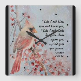 Reloj Cuadrado Números 6 24-26 Lord Bless You Red Bird & Berries