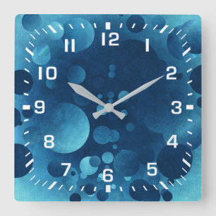 Reloj Cuadrado Números Blancos / Círculos Geométricos Azules Grun