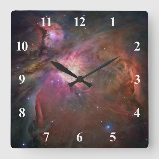 Reloj Cuadrado Números blancos de la nebulosa de Orion (Anverso)