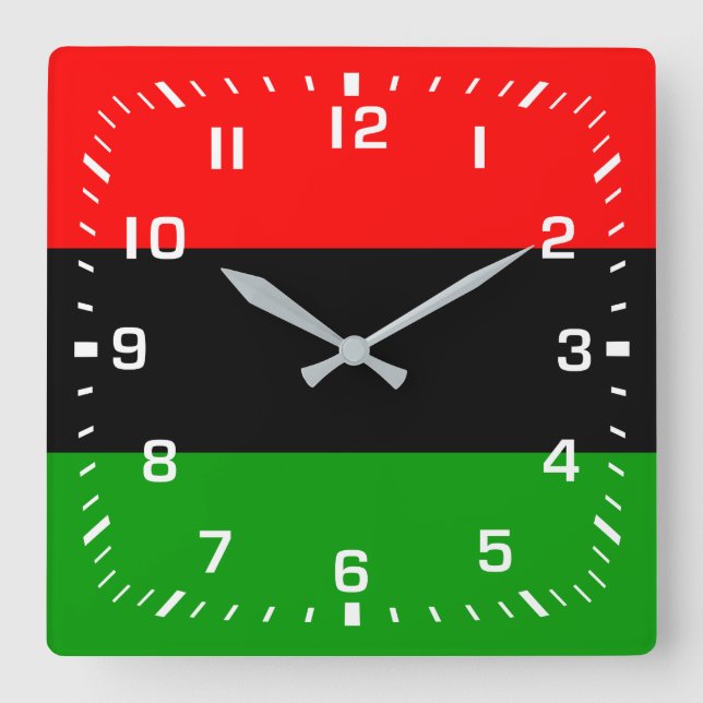 Reloj Cuadrado Números blancos / Rojo, Negro, Verde Bandera Panaf (Anverso)