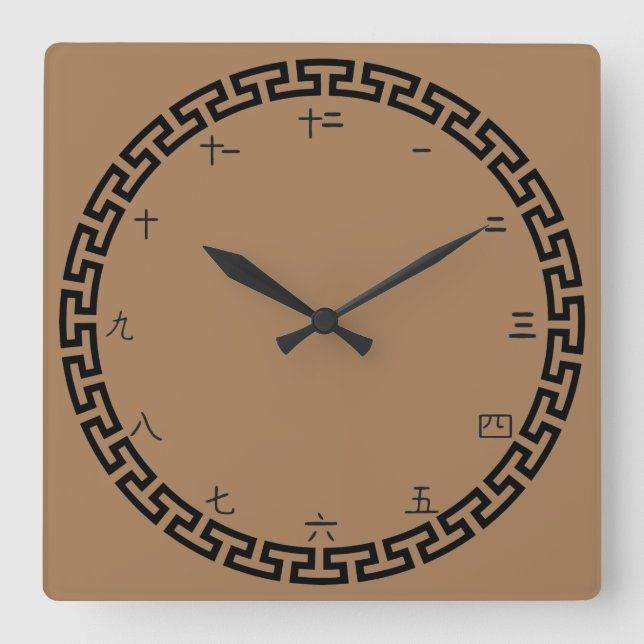 Reloj Cuadrado Números chinos con frontera (Anverso)