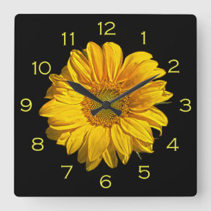 Reloj Cuadrado Números de amarillo de girasol wcnm