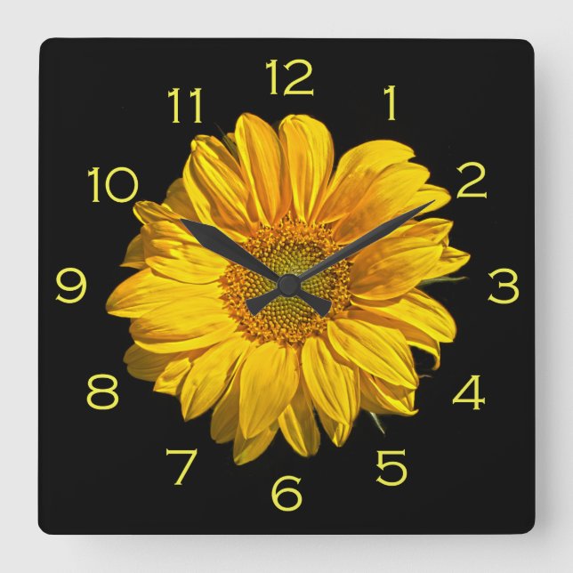 Reloj Cuadrado Números de amarillo de girasol wcnm (Anverso)