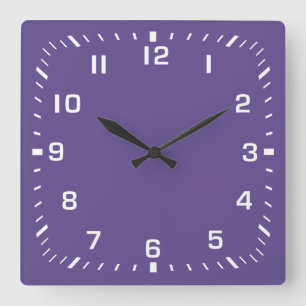 Reloj Cuadrado Números de Cuadrado Blanco sobre Púrpura Ultra Vio
