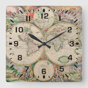 Reloj Cuadrado Números de Cuadrado Negro / Mapa del Mundo de Viaj