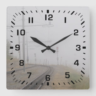 Reloj Cuadrado Números de Cuadrado Negro / Vías de Ferrocarril co