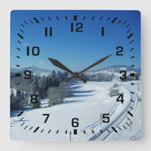 Reloj Cuadrado Números de Cuadrado Negro / Vías de Ferrocarril en