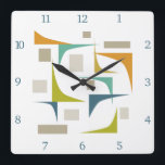 Reloj Cuadrado Números de esquinas geométricas retro atómicas a m<br><div class="desc">Añade un toque de color a tu pared con este divertido reloj moderno de mediados de siglo. Los colores turquesa,  azul,  verde oliva,  naranja y geométrico marrón son llamativos y llamativos,  y los números azules a juego.</div>