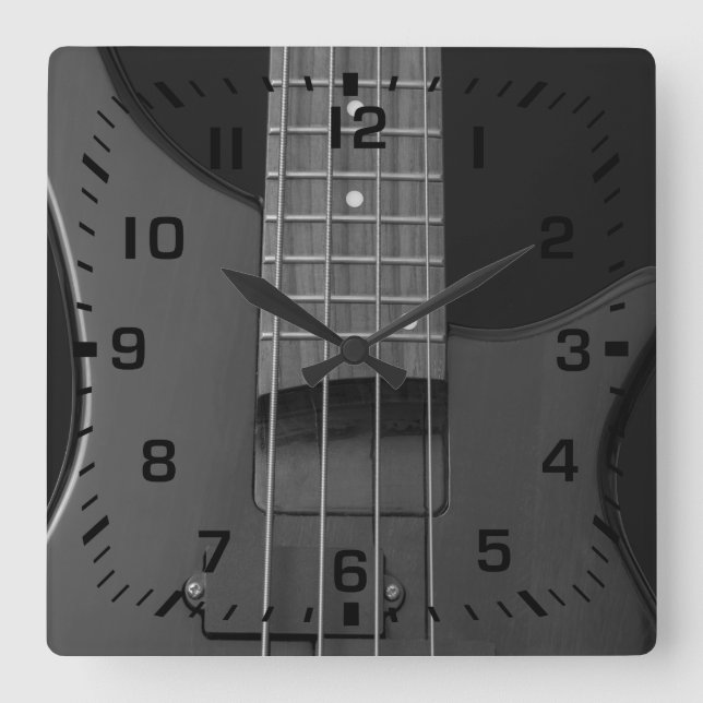 Reloj Cuadrado Números de la casilla negra en la guitarra baja (Anverso)
