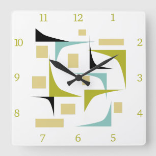 Reloj Cuadrado Números de las esquinas del siglo XX Funky Retro A
