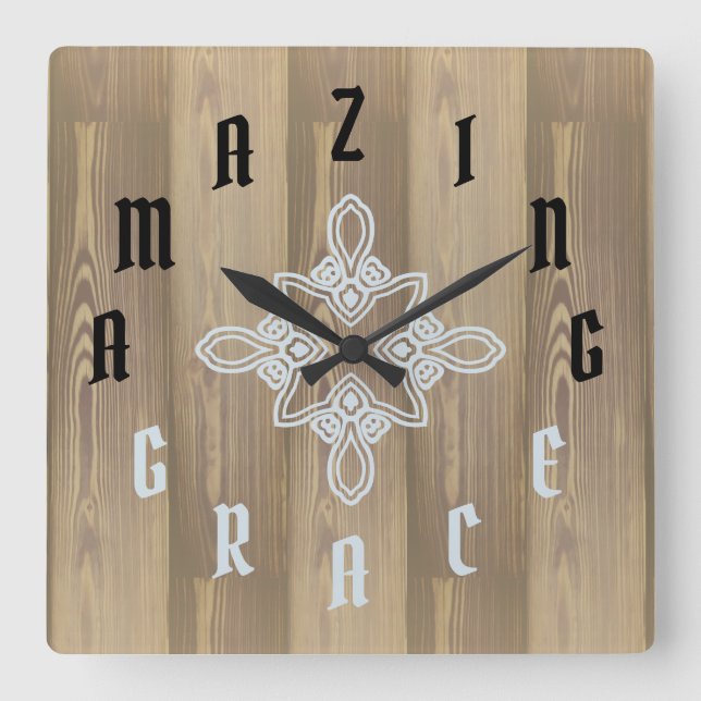 Reloj Cuadrado Números de letra Grano de madera (Anverso)