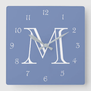 Reloj Cuadrado Números de manuscritos blancos monogramo en Blue W