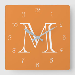 Reloj Cuadrado Números de manuscritos blancos monogramo en wccn 