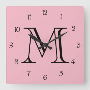 Reloj Cuadrado Números de manuscritos negros monogramo en wccn r