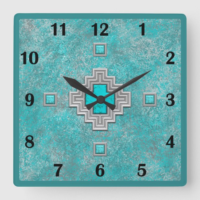 Reloj Cuadrado Números Geométricos Básicos de Piedra Turquesa del (Anverso)