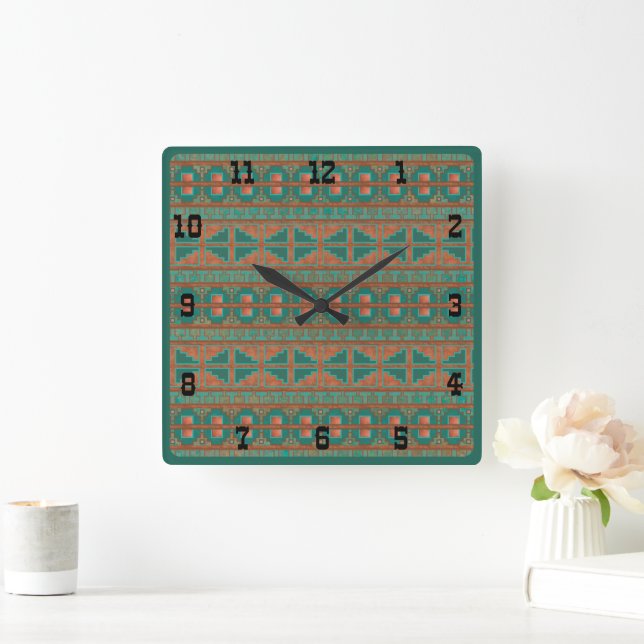 Reloj Cuadrado Números geométricos occidentales de cobre Verde az (Hogar)
