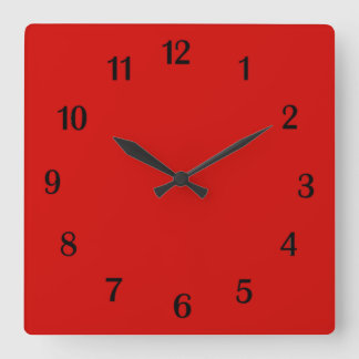 Reloj Cuadrado Números negros rojos sólidos