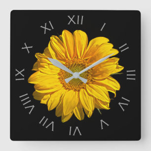 Reloj Cuadrado Números romanos grises de girasol wc