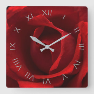 Reloj Cuadrado Números romanos grises rojos rojos wccn