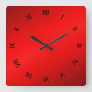 Reloj Cuadrado Números romanos negros brillo rojo
