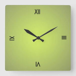 Reloj Cuadrado Números romanos negros verde limón